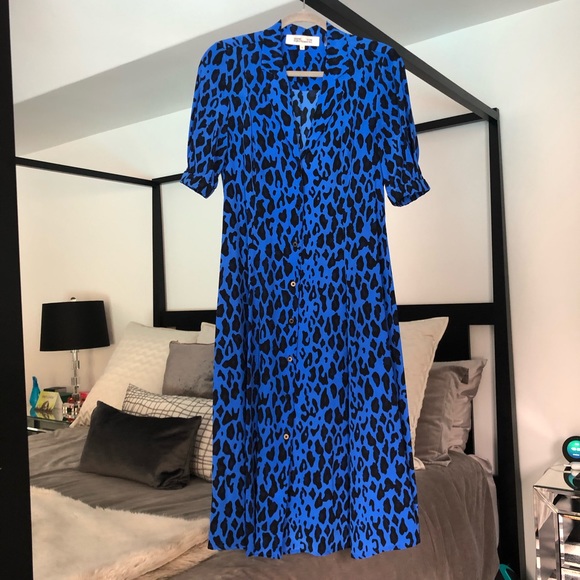 DVF fit & flare blue leopard dress - Picture 1 of 8